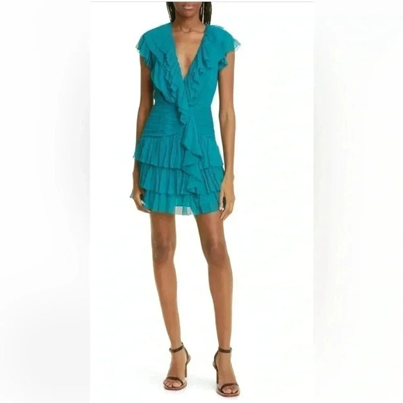 Ulla Johnson Teal Ruffle Mini Dress - Picture 1 of 14